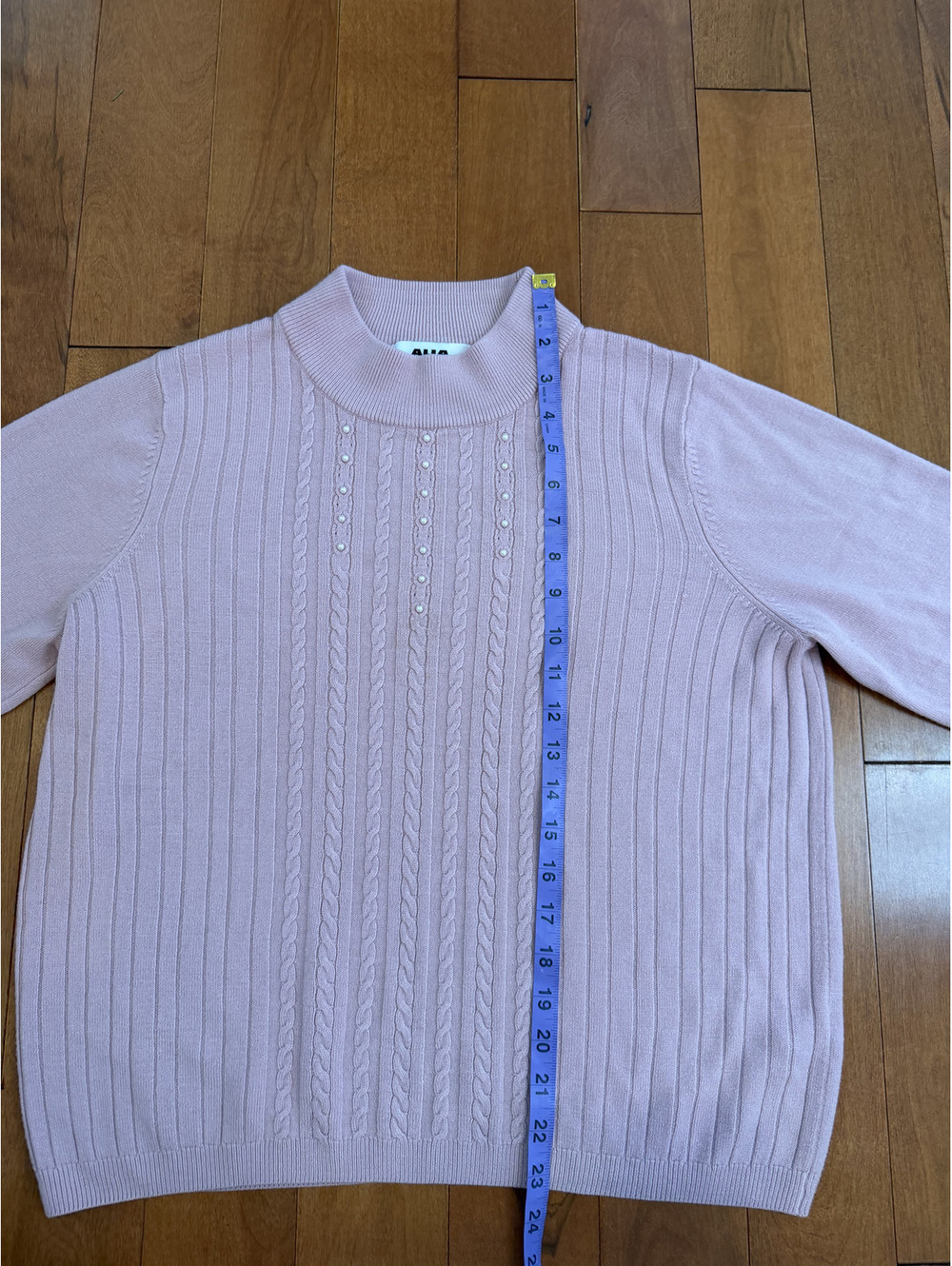 Alia Petites Pink Cable Knit Pearl Embellished Sweater - Picture 6 of 7